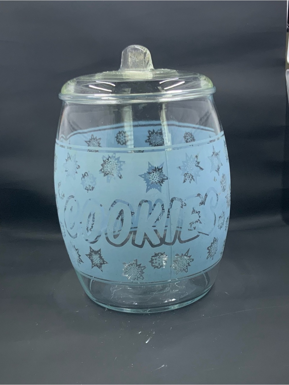 Vintage Blue Glass Cookie Jar with Lid